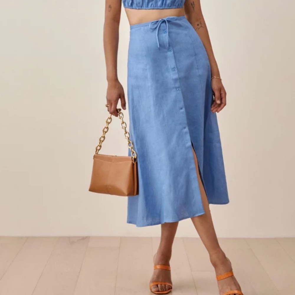 Reformation Kamen linen skirt, size 12
